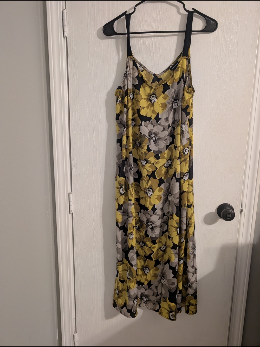 Yellow and Gray Floral Slip Maxi Dress with Adjustable Straps
